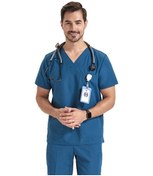 Resim Sones Erkek Bakım Evcil Hayvan Diş İş Kıyafetleri Kısa Kollu Üst + Pantolon Seti Koyu Yeşil 