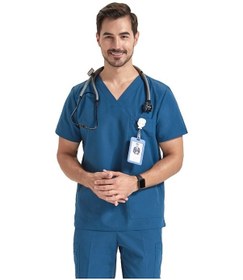 Resim Sones Erkek Bakım Evcil Hayvan Diş İş Kıyafetleri Kısa Kollu Üst + Pantolon Seti Koyu Yeşil 