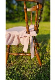 Resim Toz Pembe El Yapımı Buldan Yıkanmıs Keten 4 Tarafı Fırfırlı Sandalye Minderi Pembe 