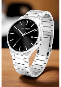 Resim Ferrucci Takvimli Erkek Kol Saati Çelik Kordon Bileklik Gümüş-siyah Sdfer029 Gümüş - Beyaz 