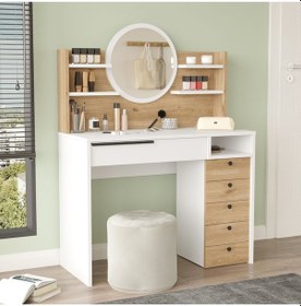 Resim Bohem Makyaj Masası 100cm Aynalı Çekmeceli Şifonyer Raf Sepet-beyaz Boh30-sw Beyaz - Kahverengi 