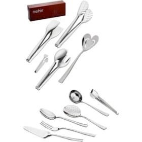 Resim Çelik 11 Parça Spatula Kaşık Kevgir Kepçe Izgara Şeker Makarna Pasta Maşa Takımı Seti 
