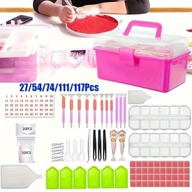 Resim 54 Elmas Boyama Aracı Seti, Plastik Aksesuarlar İçerir, Örn. Pense, Kanal, Kazıyıcı, Tepsi, Elmas Kalemler ve Saklama Çantaları - Noel DIY Boncuk Süsleme Aracı ve Malzeme Seti, Boncuk Süsleme Saklama, Elmas Boyama Aracı Aksesuarı 