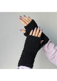 Resim Burdenas Siyah Puffy Eldiven Trend Tasarım El Örmesi Kış Modası Siyah 