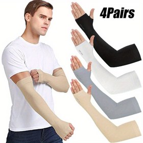 Resim 4 Çift Yazlık Buz Slick Fiber Kumaş Soğuk Kolçekler, Unisex Moda Dış Mekan Spor Bisiklet Sürüş Rahat Nefes Alabilir Kol Kapakları 