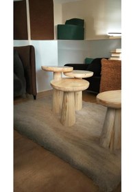 Resim 3 Lü Set Wood Wooden Minimalist Mantar Yan Sehpa Ahşap Modern Natural Ahşap 