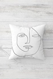 Resim Pelangi Line Art Yüz Çizimi Çift Tarafı Baskılı Gizli Fermuarlı Yastık Kılıfı Kırlent Koltuk Yastık Kılıfı, beyaz-siyah 45 x 45 