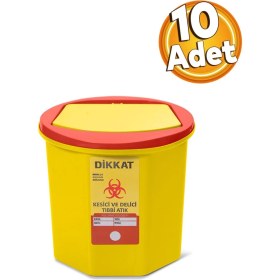 Resim 10 Adet Sarı Tek Kullanımlık Tıbbi Atık Kovası 5 Litre, Hijyen ve Pratik Kullanım 