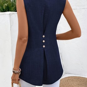 Resim Kadınlar İçin Moda Klasik Renkli Beli Sıkılaştırıcı ve Düğme Detaylı Yazlık Kolsuz Üst 