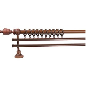 Resim Ceviz Efil Demonte Başlıklı Ahşap Rustik Perde Askısı - Çift Raylı - 200 Cm 