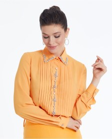 Resim Serpil Exclusive Kadın Taş Detaylı Gömlek Şık Düğme Ve Yaka İşlemeli Orange 
