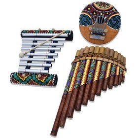 Resim Müzik Aleti Seti Üçlü Ksilofon Kalimba Pan Flüt Çocuk Bebek 
