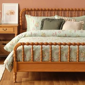 Resim BELLA MAISON Flores Çiçek Desenli%100 Pamuk Saten Nevresim Seti, Açık Yeşil, Tek Kişilik (Nevresim: 160x220 cm / 1 Adet Yastık Kılıfı: 50x70 cm) 