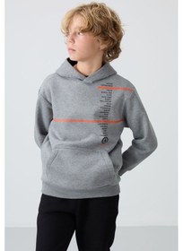 Resim Tommylife Gri Melanj Pamuklu Kalın İçi Tüylü Yumuşak Dokulu Standart Fit Baskılı Erkek Çocuk Sweatshirt - 11239 Gri Melanj 