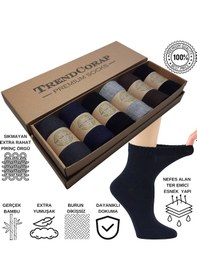 Resim Trendcorap Premium Diabet Bambu Erkek Şeker Çorabı Dikişsiz Burunlu Sıkmayan Rahat Lastikli 6'lı Özel Kutuda Renkli 