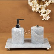Resim MIARIK DESIGN & DEKORASYON DEKORATİF GRI MERMER AKSESUAR DETAYLI 3 LU BANYO SETİ TAKIMI 