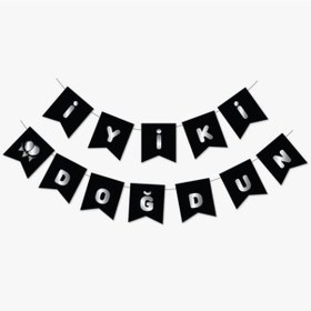 Resim Siyah Gümüş Iyi Ki Doğdun Yaldızlı Banner 