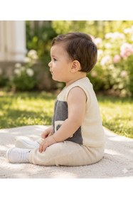 Resim GÜZEL KAMAN Bebek Yeleği 6 Aylık - 3 Yaş Arası Ğiyilen Iki Ceplı Araba Resimli Gri-krem Şık Kullanılışlı 