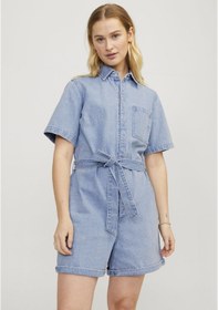 Resim Jack & Jones Kadın Belden Bağlamalı Denim Tulum - Isla 12254008 Light Blue Denim Açık Mavi 