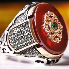 Resim Copy of 925 Sterling Eagle Sapphire and Onyx Stone Mens Ring - US: 11.5 / 66 mm / Turk: 26 