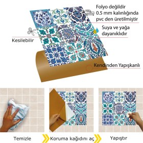 Resim Tink Kendinden Yapışkanlı Tezgah Arası Kaplama Çini 019 Karma Desenli Pvc Karo 30X30 cm (56 Adet) 5m2 