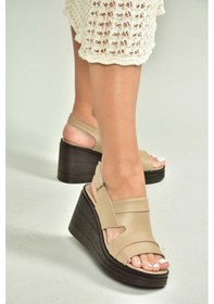 Resim Fox Shoes U555960303 Bej Hakiki Deri Dolgu Topuklu Kadın Ayakkabı Bej-hakiki Deri 