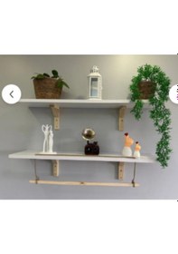 Resim Razmo 2'li Halatlı Askılı Ahşap-beyaz Dekoratif Duvar Rafı Derinlik 20 Cm Sarmal Vazo Hediyeli Beyaz 
