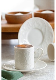 Resim Heda Porselen Bahar 4 Parça 2 Kişilik Porselen Kahve Fincan Takımı Kırık Beyaz 