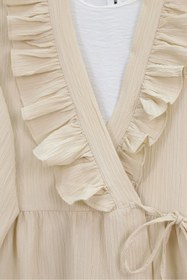 Resim MODAQU Yaka Fırfırlı Yan İp Bağlamalı Kimono - Bej 