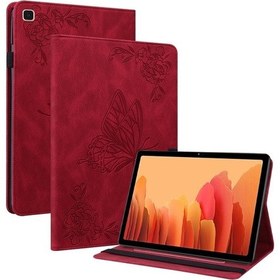 Resim Samsung Uyumlu Galaxy Tab A7 10.4 2020 Sm-t500/t505 Kelebek Çiçek Kabartmalı Deri Tablet Kılıfı 
