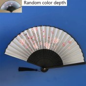 Resim Gateesat Stil 3 Katlanır Mavi İpek Bambu Yelpaze Dantelli Püskül Düğün Dans Dekor 