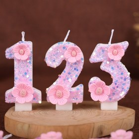 Resim 1 adet Gül Pembe Çiçekli Sayı 0-9 Mum - Glitterli Parıltılı Tatlı Dekoru Doğum Gün Partileri, Kek Üstleri, Fotoğraf Aksesuarları ve Etkinlik Dekorasyonları, Doğum Günü Mumları, Parti Aksesuarları, Glitterli Kaplama, Dayanıklı Balmumu 