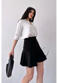 Resim Kadın Siyah Esnek Şortlu Volanlı Pileli Viskon Kloş Şort Etek Siyah 