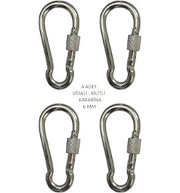 Resim Galvanizli Vidalı Kilitli Karabina, 6 Mm, Askı, Çengel, Kanca, Anahtarlık 4 Adet 