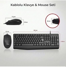 Resim Philips SPT6237 Kablolu Türkçe Q Klavye ve Mouse Seti Siyah 