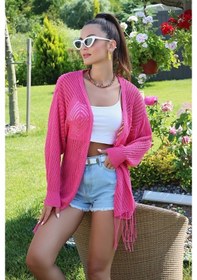 Resim Aqe Fashion Motif Detaylı Eteği Püsküllü Hırka Fuşya Fuşya 