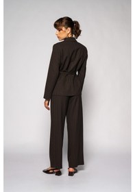Resim Kadın Acı Kahve Çizgili Gül Detaylı Blazer Acı Kahve 