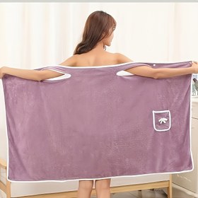 Resim 1 adet Modern Coral Fleece Giyilebilir Banyo Havlusu, 300gsm Hızlı Kuruyan Örgü Kumaş, Yetişkinler için Kalınlaştırılmış Su Emici Banyo Etek, Kadınlar için Spa Sauna Sarma, %100 Polyester, Yıkama Bezleri 