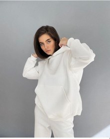 Resim Unisex Kapüşonlu Ikili Eşofman Takımı Beyaz-6985 