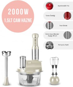 Resim Karaca Inox Gövde Premium 2000w Turbo 1,5 Lt Cam Hazneli, 4 Kanatlı Çelik Bıçak Mutfak Robotu & Blender 