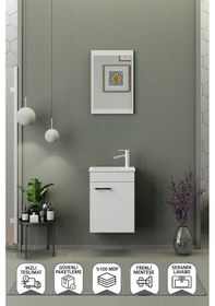 Resim Biani Fix Arya Mini 42 Cm Banyo Dolabı,Seramik Lavabolu, Aynalı,Lavabo Dahil,Mdf,Mat Beyaz 