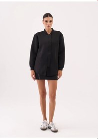 Resim Uzun Kollu Fermuarlı Spor Ceket Siyah 