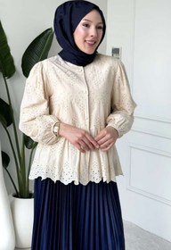 Resim Tesettür Diyarı Lola Fisto Kumaş Astarlı Tesettür Gömlek- Krem 