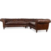 Resim Hanel Mobilya Englısh Chesterfield Chester Köşe Koltuk Takımı Kahve Suni Deri 