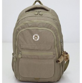 Resim Kapaklı Beş Gözlü Geniş Sırt Çantası Peluş Hediyeli, Konforlu Askılı, Günlük Kullanıma Uygun Açık Kahverengi 