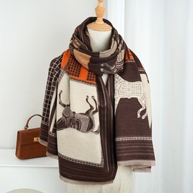 Resim 1 adet Zarif Kadın Çift Taraflı Bohem Eşarp - Sıcak ve Hava Alan Polyester, Hayvan Desenli Tasarım, Günlük Geziler ve Şık Katmanlama için Çok Yönlü, Sonbahar/Kış Modası için Mükemmel, Günlük Giyim Aksesuarı | Bohem Tarzı | Polyester Eşarp 