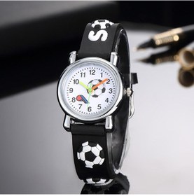 Resim Siyah Futbol Silikon Çocuk Saatler Benzersiz Tasarım Karikatür Topu Kol Saati Erkek Kuvars Montre Enfant Çocuk Doğum Günü 