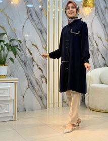Resim NY MEHLİKA TAŞ VE PLİSE DETAYLI TUNİK 26042 - Lacivert / 50 