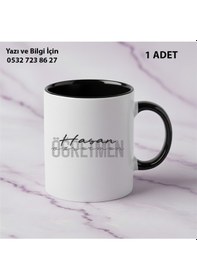 Resim Kişiye Özel İsimli Öğretmenim Tasarımlı Kupa Bardak Öğretmenler Günü İçin Hediyelik Siyah 