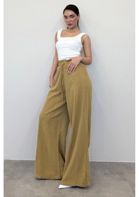 Resim Madmext Hardal Yüksek Bel Bol Paça Pantolon Mg2408 Hardal 